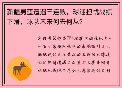 新疆男篮遭遇三连败，球迷担忧战绩下滑，球队未来何去何从？